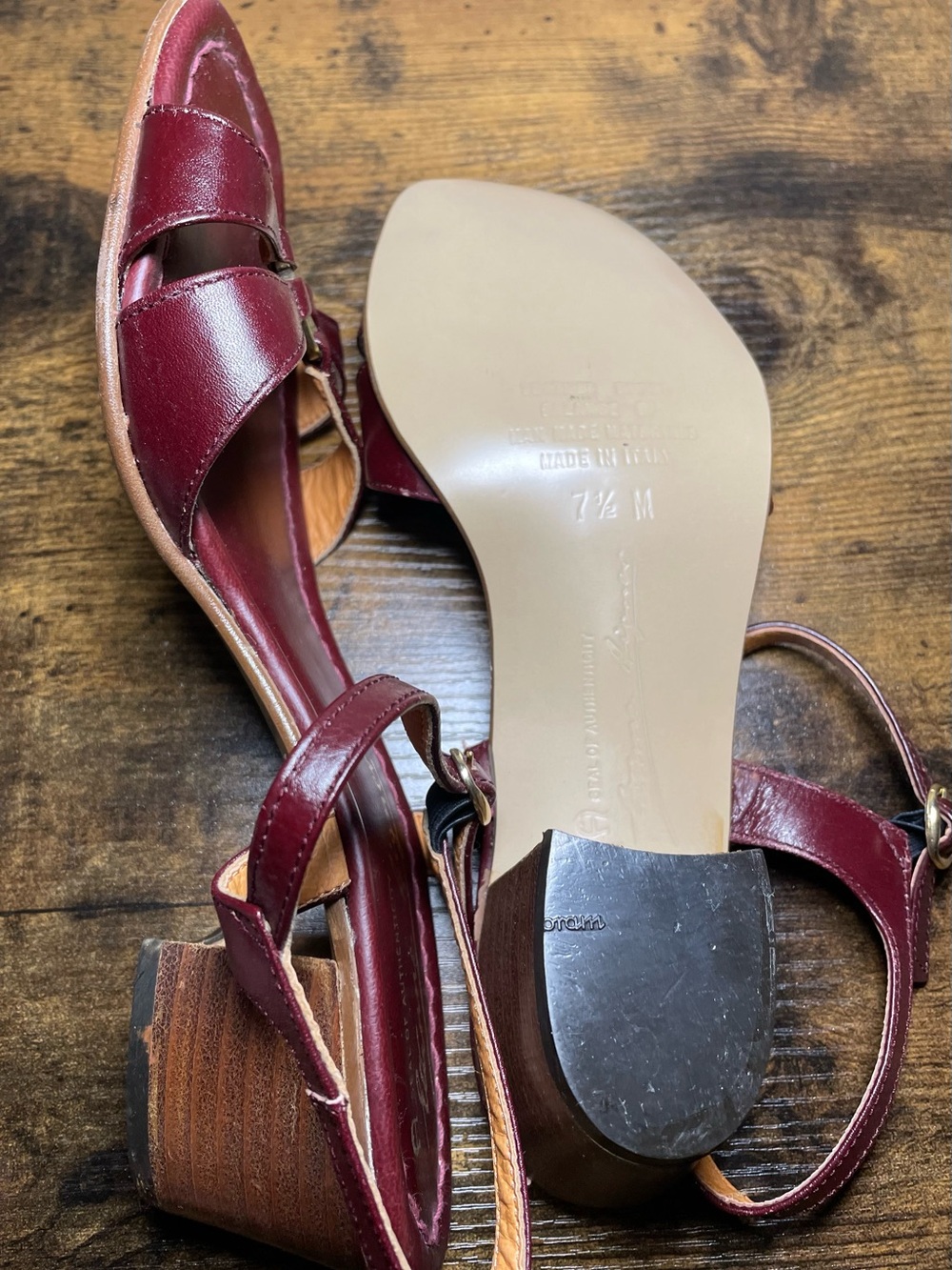 Etienne Aigner Burgundy Leather Heel Ankle-Strap Sandals - Picture 4 of 5